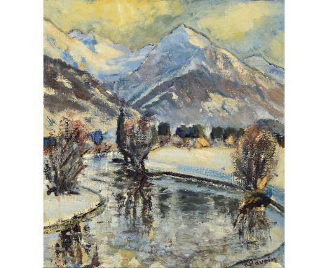 K. Haurin, 20/30er Jahre,  Winterlandschaft, partielle Gestaltung unter Verwendung d. Leinwandstruktur, Öl/Lwd, rechts unten 