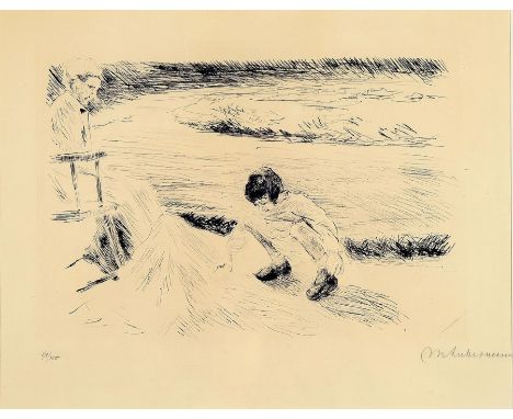 Max Liebermann, 1847-1935,  2 Radierungen, 1x spielendes Kind und Wärterin, von 1920, handsigniert, num. 91/100, ca. 20x28cm,