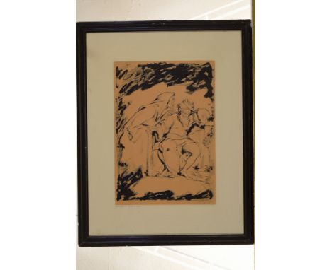 Heinrich Linzen, 1886 Aachen-1942,  war ansässig in Weimar, die Sorge, Lithographie, rechts unten handsigniert, auf dem PP be