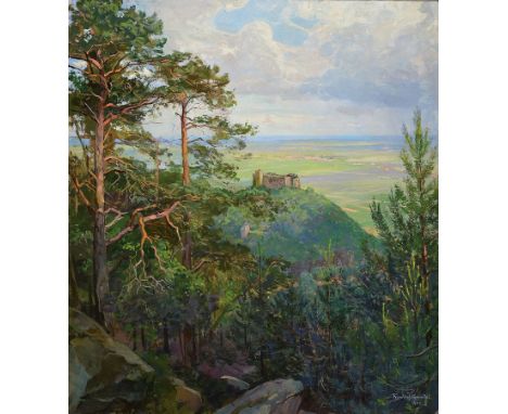 Friedrich Genutat, 1876-1958,  Blick auf das Hambacher Schloß, Öl/Lwd, rechts unten signiert und dat. 1943, ca. 75x68cm, R. c