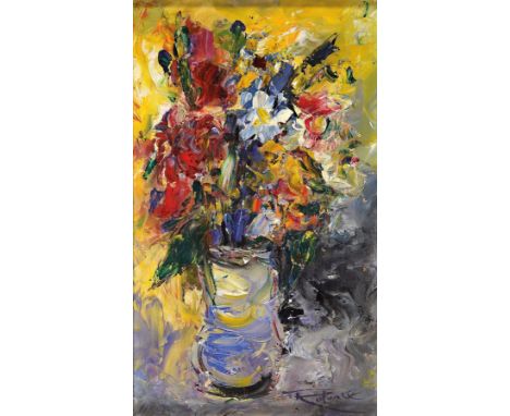Ferdinand Kotvald, 1898 Wischau-1980 Prag,  Blumenstillleben, Öl/Malkarton, rechts unten signiert, ca. 32x19cm, R. ca. 35x22c