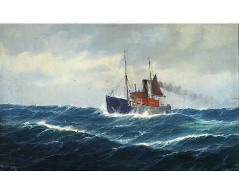 Max Jensen, geb. um 1887,  Berliner Marinemaler, Dampfschiff auf hoher See, Öl/Lwd (sollte neu verspannt werden), links unten