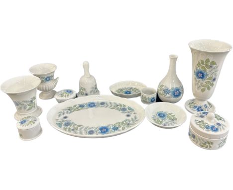 Selection of vintage Wedgwood Clementine items to include vases, lidded trinket dish, bell etc