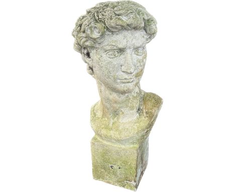 Vintage resin male bust measures approximately 23 inches tall 