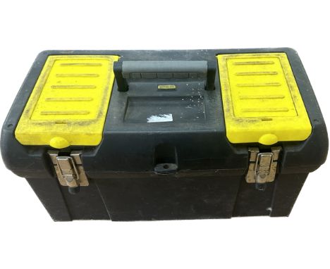 Stanley tool box with assorted imperial, Whitworth and metric spanners to include King Dick etc