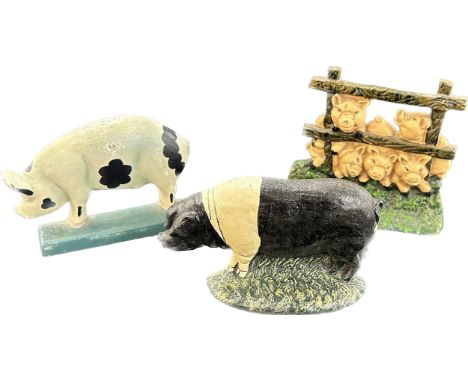 Three vintage novelty animal cast iron door stops 