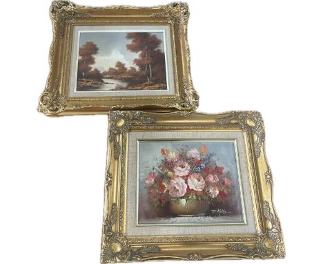 Two vintage gilt framed oil paintings measures approximately 15 inches by 13 inches 