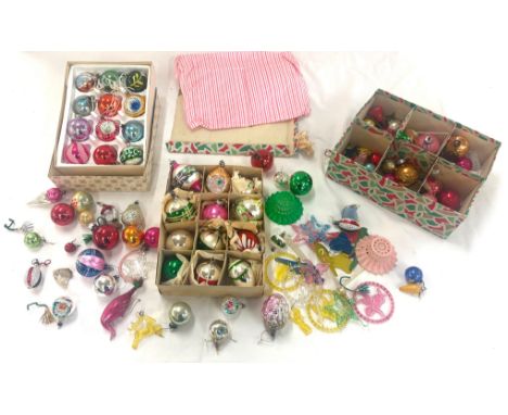 Selection of vintage glass Christmas baubles 