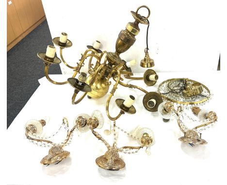 Large selection of vintage and later light fittings, chandelier etc