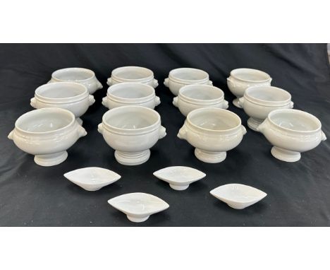 Selection of ceramic handled soup bowls 