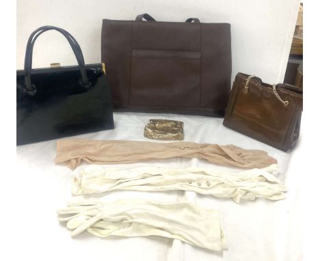 Selection of vintage ladies hand bags and gloves 