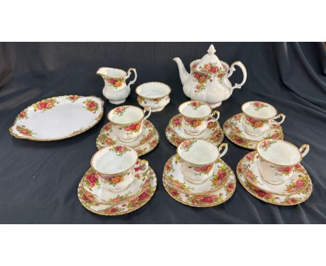 Vintage Royal Albert Old Country Rose 6 piece Tea Set to include tea pot, milk jug, sugar bowl and plate