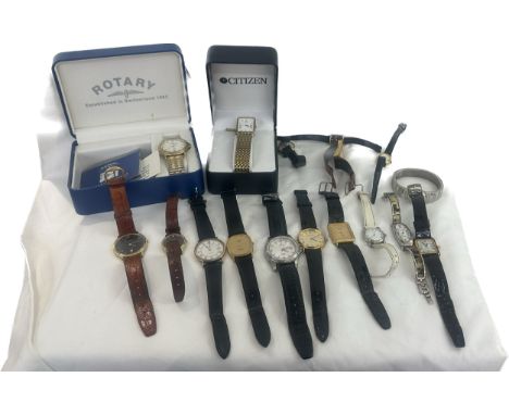Selection of gents and ladies wristwatches, untested to include Bulova, Guess, Festina, Boxed Citizen and Rotary