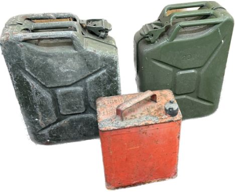 Two vintage jerry cans and one fuel can 