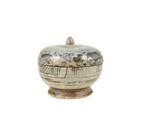 This is a small thai Sawankhalol glaze decorated ceramic jarfrom 14th to 15th century Thailand. It is in overall excellent co