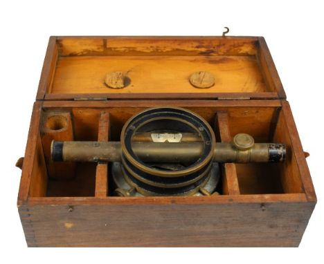 Bostrum brass surveying instrument with wooden box, 1940s. Model no. 4, serial no. 47, by Bostrum-Brady Mfg. Co., Atlanta, GA