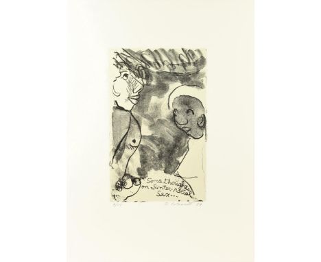 Unframed lithograph, entitled "Some thoughts on Inter-racial Sex---" numbered 9/15, signed and dated in pencil lower right: R