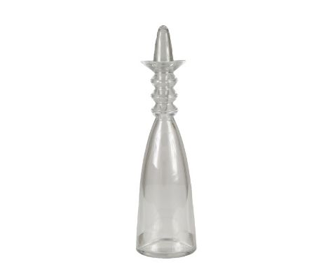 Clear, heavy weighted glass Baccarat Decanter, immaculate condition. Baccarat insignia on base and at tip of stopper. Baccara