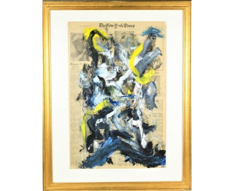 Oil on Newsprint. Color abstract painting on a page of the New York Times, August 9,1974. Signed in pencil, lower right. De K