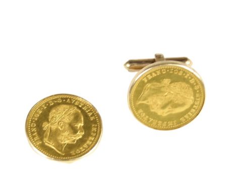 Made with genuine Austrian ducats, one cuff link is missing its back. .986 pure approx 23 1/2 karat. Approx gold value per co