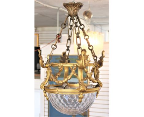 Exquisite French gilt bronze &amp; cut crystal hall light, attributed to the Baccarat factory, mid-19th century, electrified.