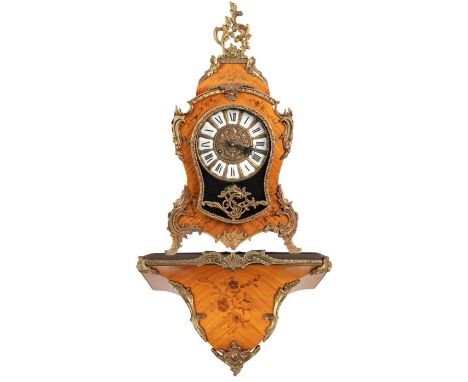 Inlaid Marquetry Case with Bronze Decoration. Movement has makers FHS mark and serial number. Clock: 12 x 5 3/4 x 22 1/2 in. 