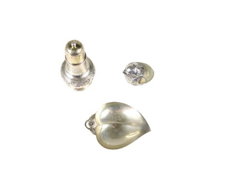 American Tiffany &amp; Co sterling open salt &amp; pepper shaker, with a 19th Century Chester, England ladies sterling bird-f
