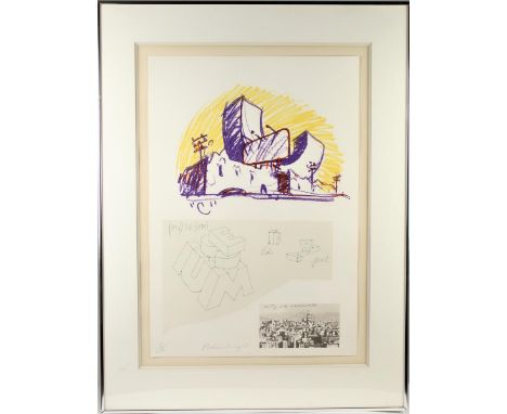 Lithograph printed in color ink on wove paper, Untitled. Alternate title: City as Alphabet, signed Oldenburg '68, 5/150, fram
