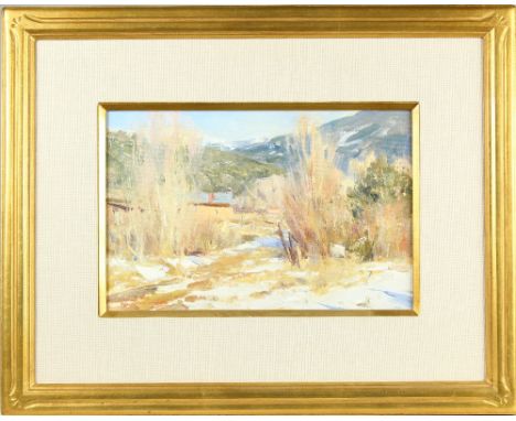 "Road to El Monte." Impression of a western snowy landscape. Signed lower left. Information verso. Equally adept and still li