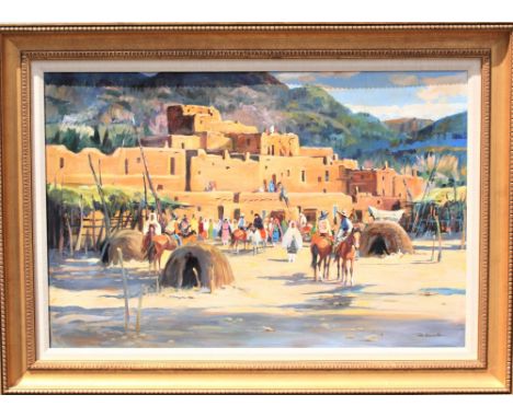 Signed lower right. Sight size: 24 x 26 in. Paul Abram, Jr. was a realist sculptor and painter of the historic American West.