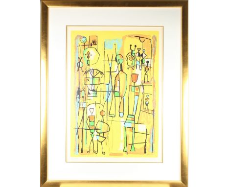 Bright colored hand signed lithograph by Mayeu Passa. It is signed in pencil in the lower right and numbered 43/725. Bright y