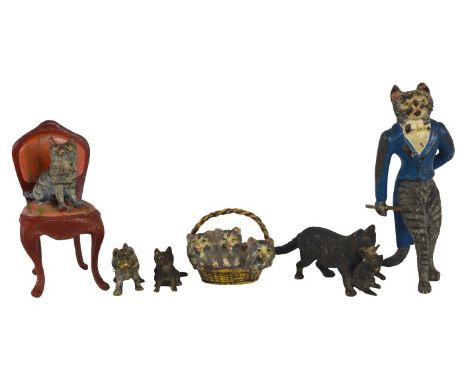 Delightful collection of European 19th century cold painted bronze cats. Each crafted of cast bronze with a hand painted fini