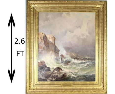 This oil on canvas marine scape was done by Edward Moran, an English-born artist who emigrated to America with his family in 