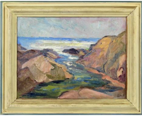 OIl on Board. Signed lower right. "Tomales Point" (near San Francisco). Francis William Vreeland was a member of the Californ