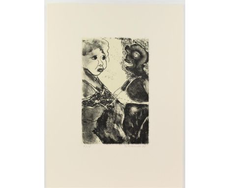 Unframed erotic lithograph of partially nude women, numbered 9/15, signed and dated in pencil lower right: R. Colescott '89. 