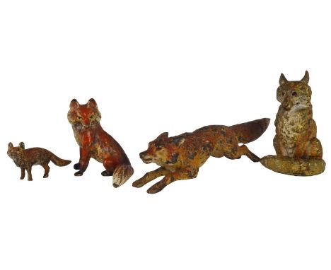 Delightful collection of 19th century European cold painted bronze foxes. 'Cold painting' was the application of high-quality