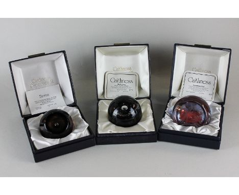 Three Caithness glass paperweights, limited edition with box and leaflet, Eterna (17/500), Black Gem (171/1000) and Humming B