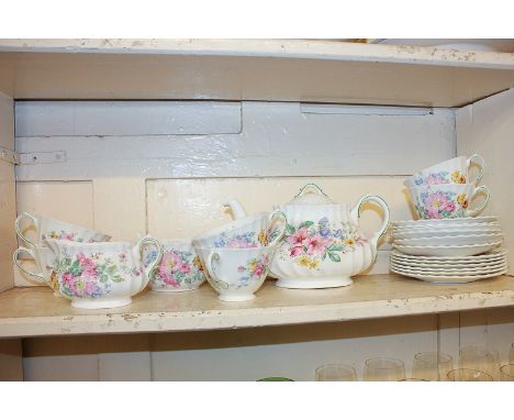 A Royal Doulton porcelain Arcadia pattern tea set for six, comprising of teapot, sugar bowl, milk jug, six cups, saucers and 