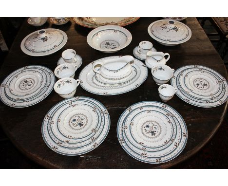 A Royal Doulton Old Colony pattern part dinner service with three vegetable dishes, an oval platter, gravy boat, four dinner,