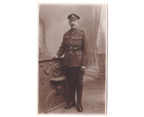 Royal Army Medical Corps WWI full length RP, Red signed 155701 Pte C.E. Shelton, 20 Company
