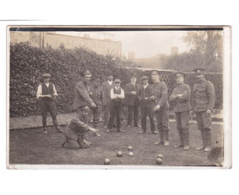 Middlesex Regiment WWI RP Card, Soldiers playing Bowls with the locals, one corner crease.