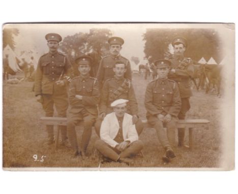 Army Service Corps WWI RP of small group including an MP and a Cook - at Camp used Diss to Kings Lynn.