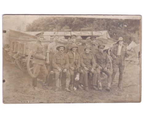 Army Service Corps WWI work group RP, Wagons behind - a little grubby.