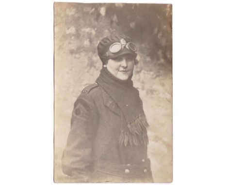Army Service Corps WWI Fine RP, Female soldier with goggles resting on her head-dress, scarce very fine RP card m/s dated 191