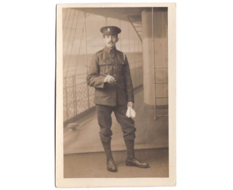 Northumberland Fusiliers - full length RP card - carries white gloves and swagger stick.