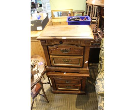 A PAIR OF DISTRESSED WOOD FRENCH DESIGN TWO DRAWER LAMP / BEDSIDE TABLES 