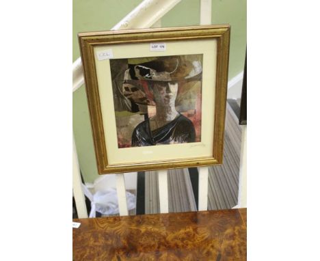 ISA VAN DER ZEE A COLOURED STYLISED FEMALE PORTRAIT with overlaid engraved gold leaf, signed and dated '82 to the mount, with