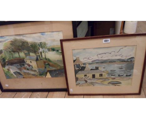 J. Waterfield: a framed vintage watercolour, depicting view of Findhorn, Scotland - sold with W. Mann: a framed mixed media e