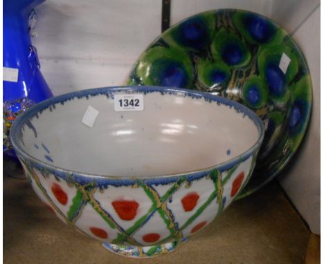 A Janice Tchalenko for Dartington Pottery large peacock bowl - sold with another similar with criss cross decoration