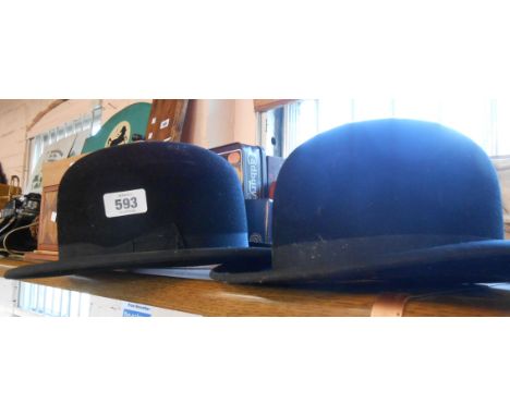 Two vintage bowler hats, one Owl brand, the other Brella